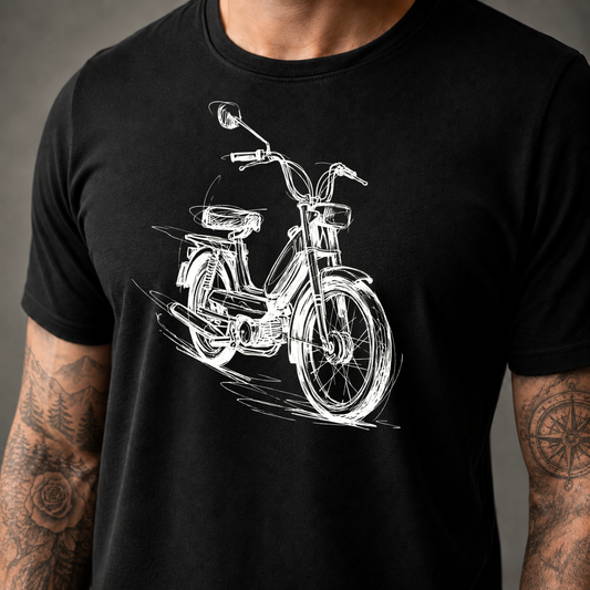 T-Shirt. Classic Moped Sketch.