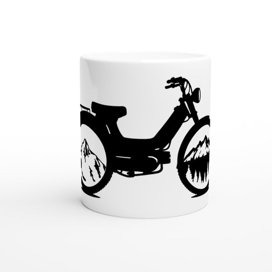 Tasse Weiß. Mofa & Berge.