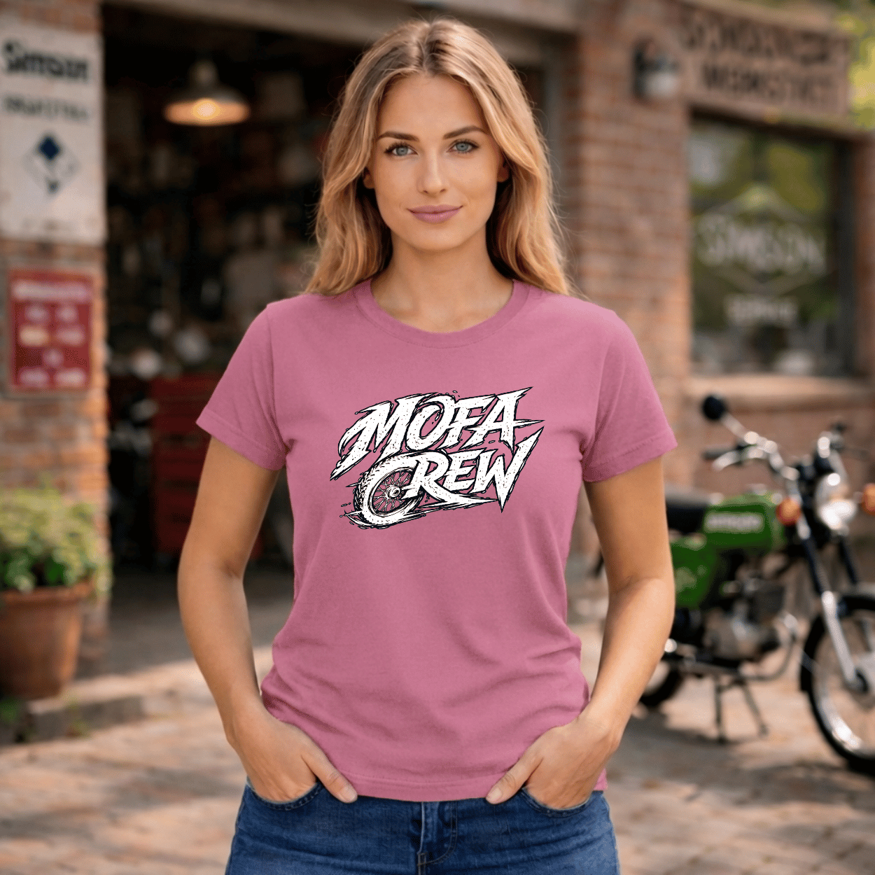 Mädels T-Shirt. Mofa Crew.