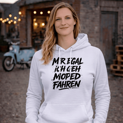 Mädels Hoodie Softstyle®. Mir egal, ich geh Moped fahren.