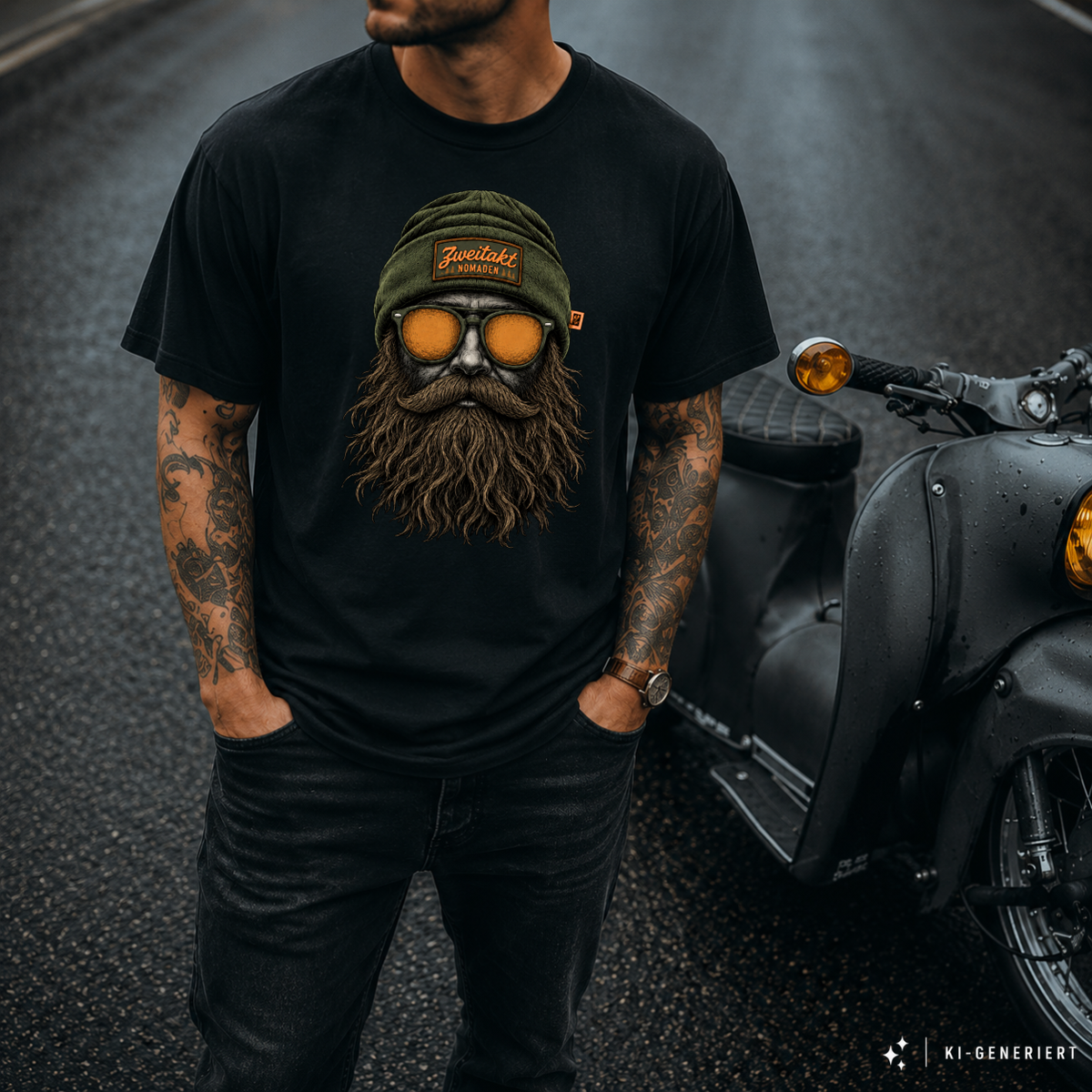 T-Shirt. Zweitakt Nomaden – Der Jäger.