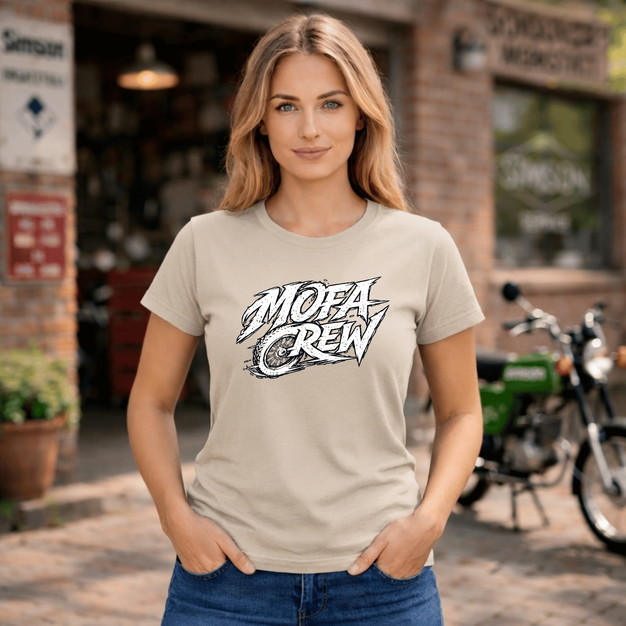 Mädels T-Shirt. Mofa Crew.