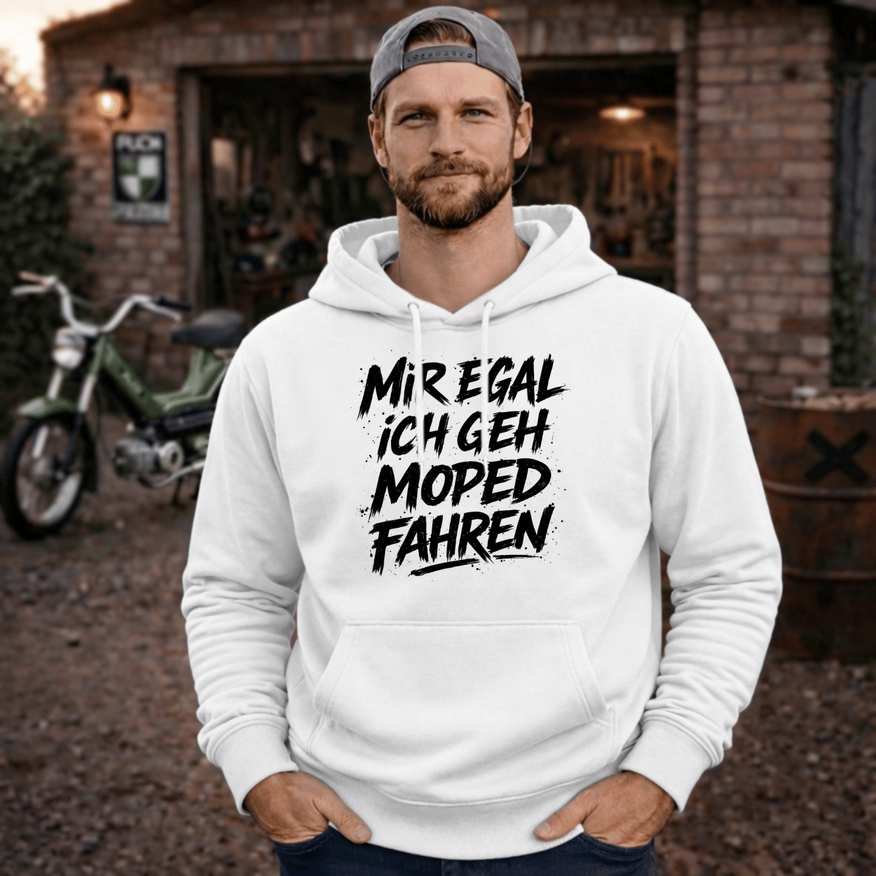 Hoodie Softstyle®. Mir egal, ich geh Moped fahren.