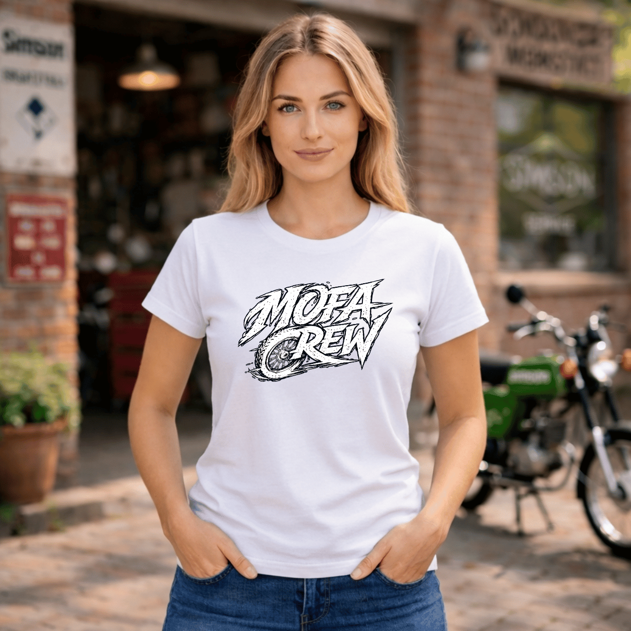 Mädels T-Shirt. Mofa Crew.