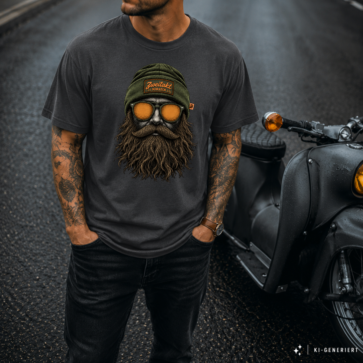 T-Shirt. Zweitakt Nomaden – Der Jäger.