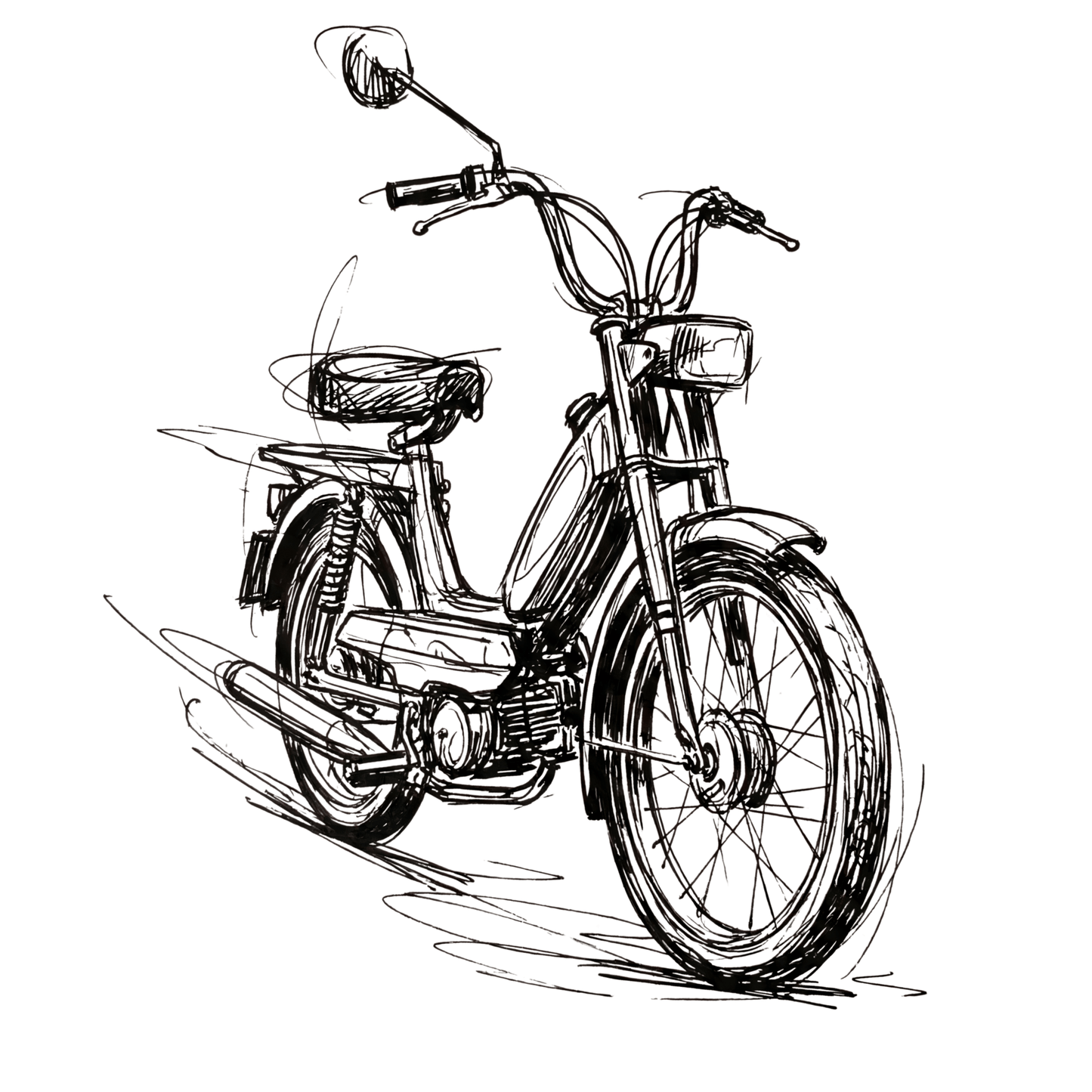 T-Shirt. Classic Moped Sketch.