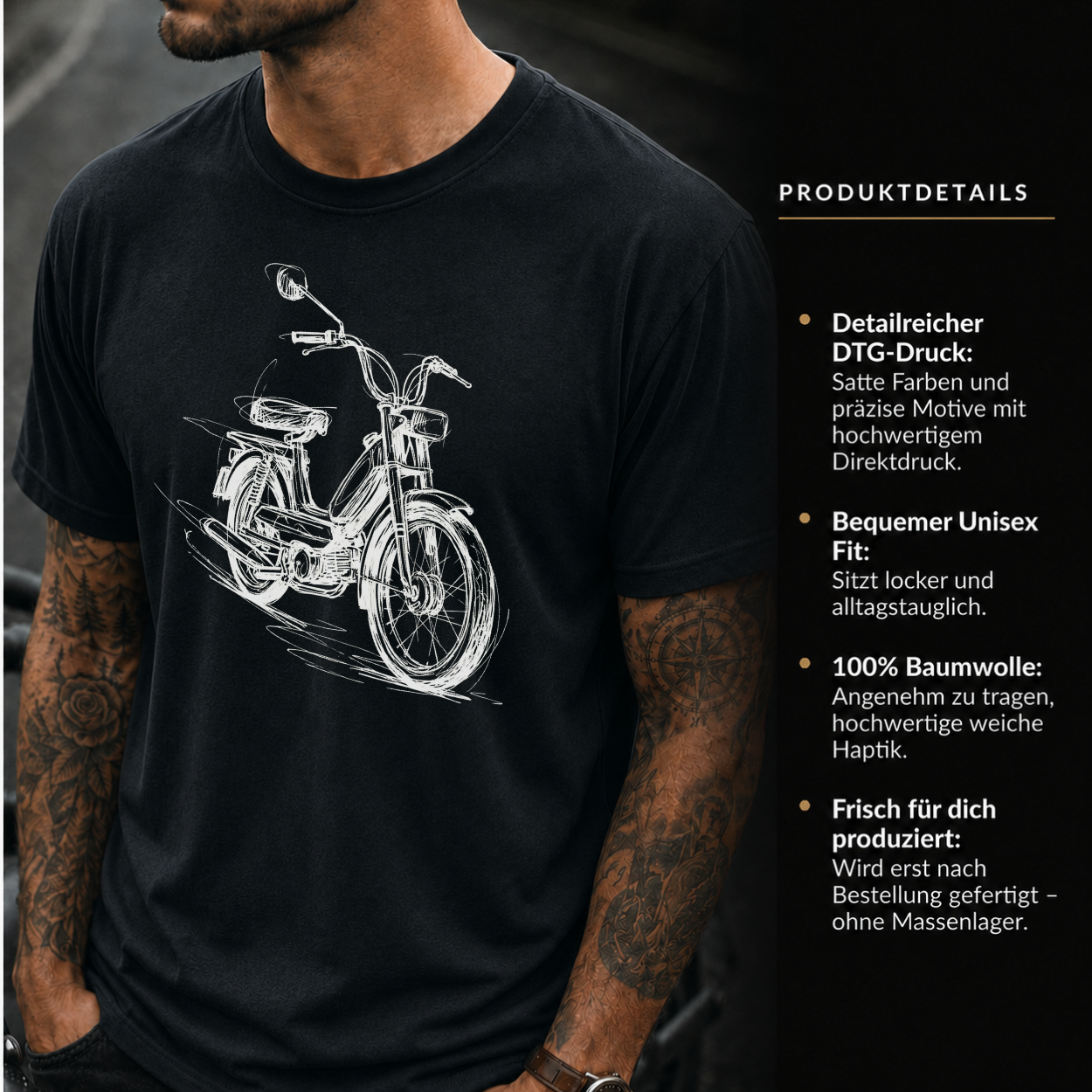 T-Shirt. Classic Moped Sketch.