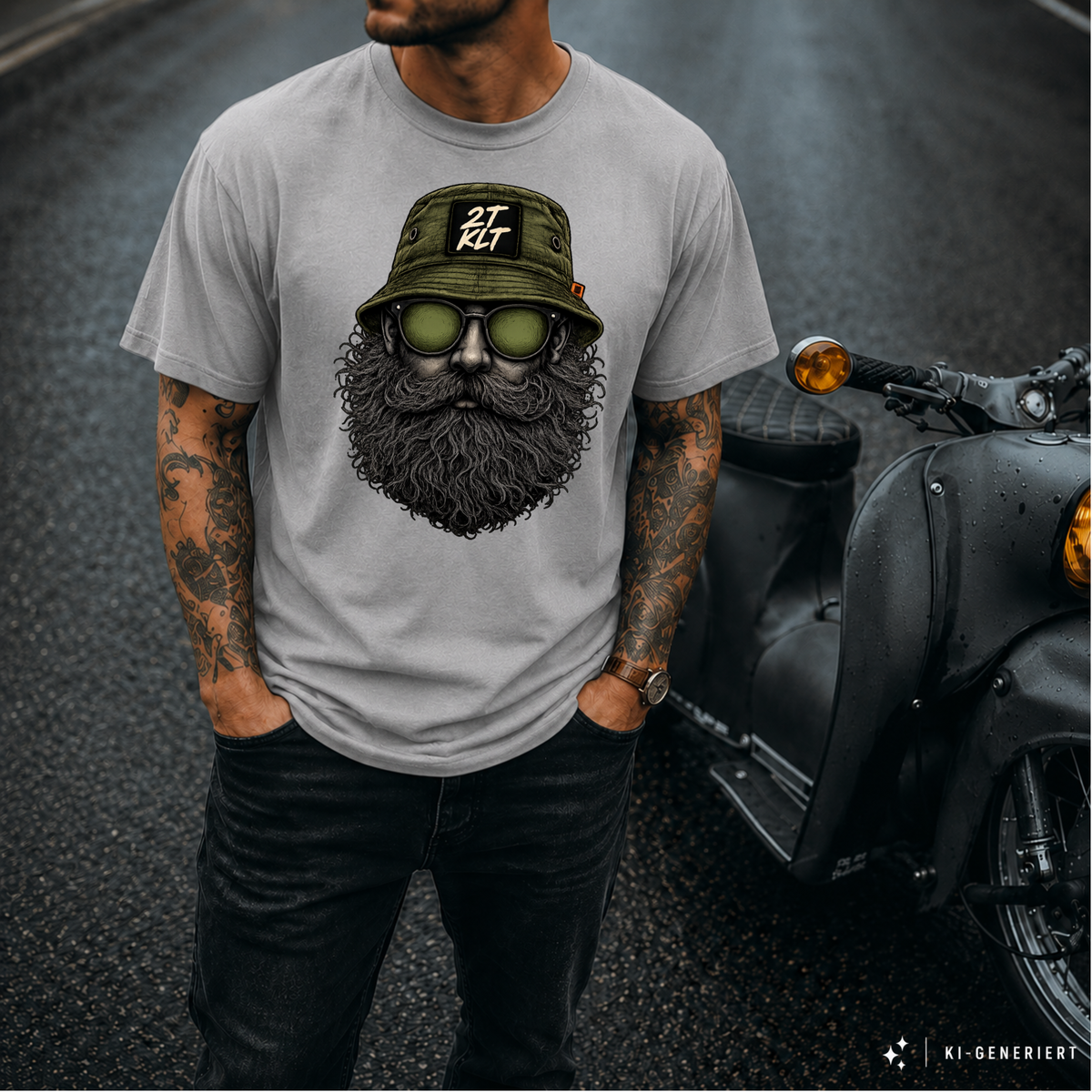 T-Shirt. Zweitakt Nomaden – Der Angler.