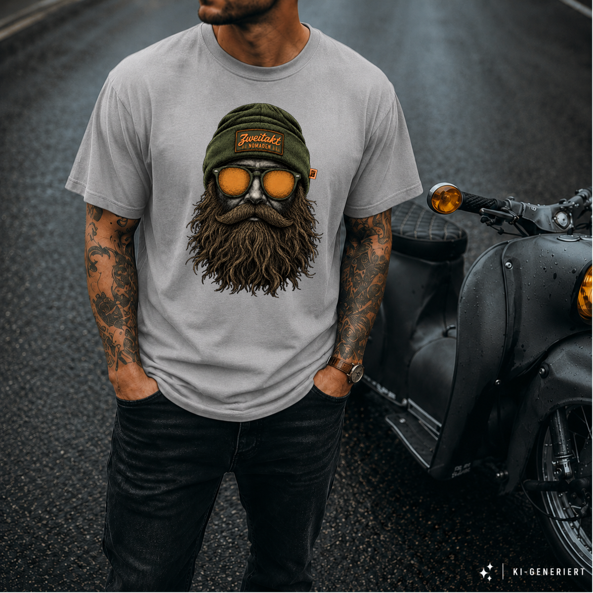 T-Shirt. Zweitakt Nomaden – Der Jäger.