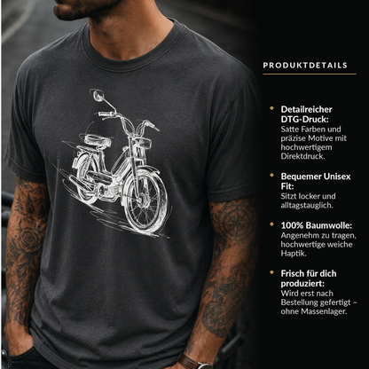 T-Shirt. Classic Moped Sketch.