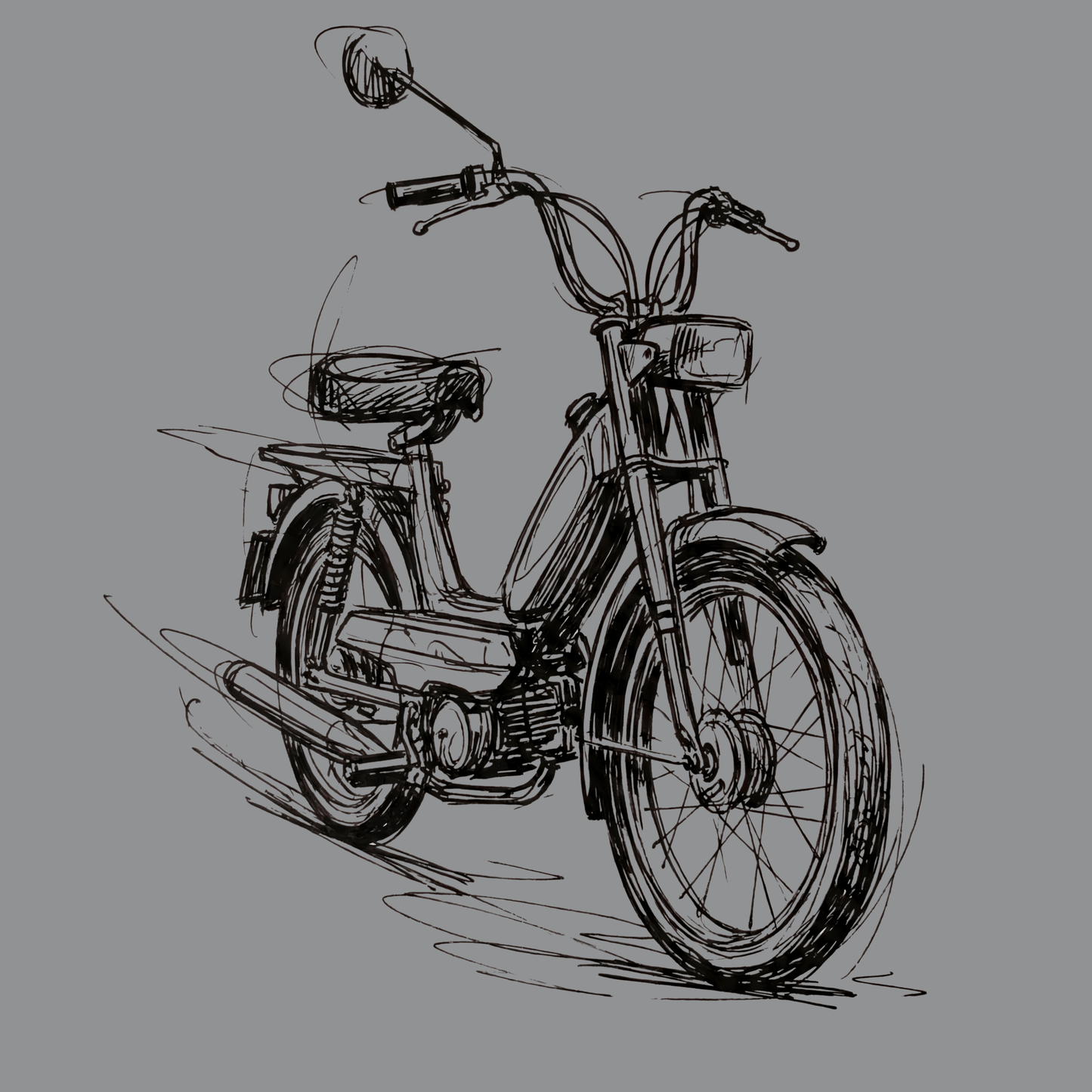 T-Shirt. Classic Moped Sketch.