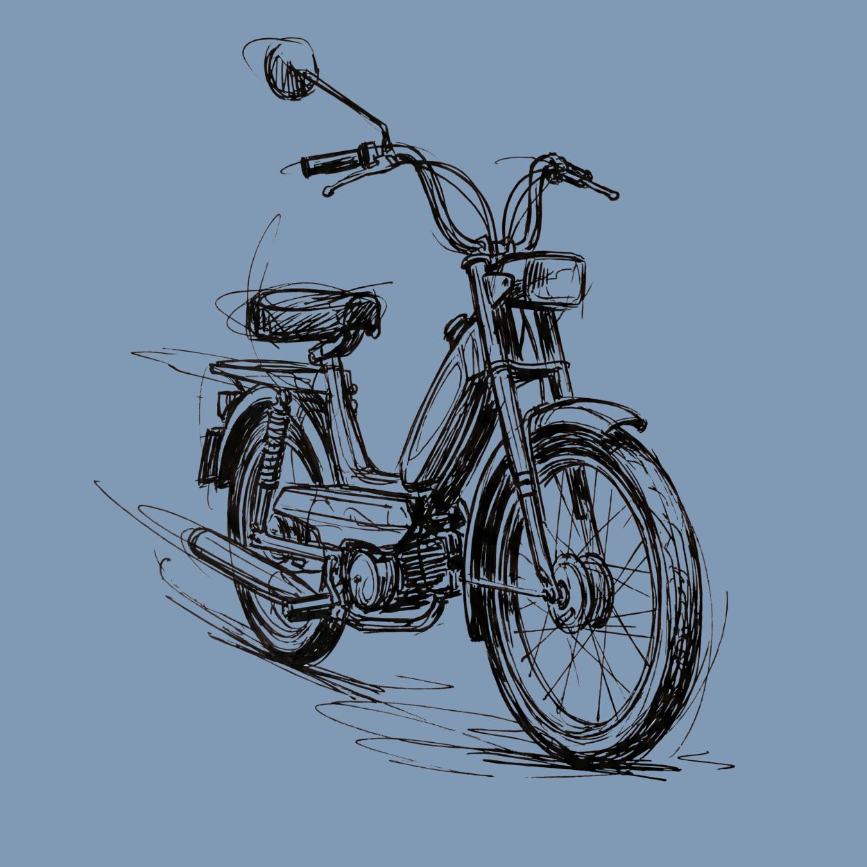 Mädels T-Shirt. Classic Moped Sketch.
