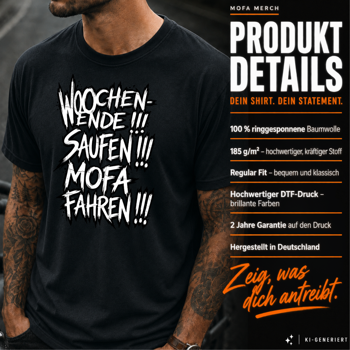 T-Shirt. Wochenende, Saufen, Mofa Fahren.