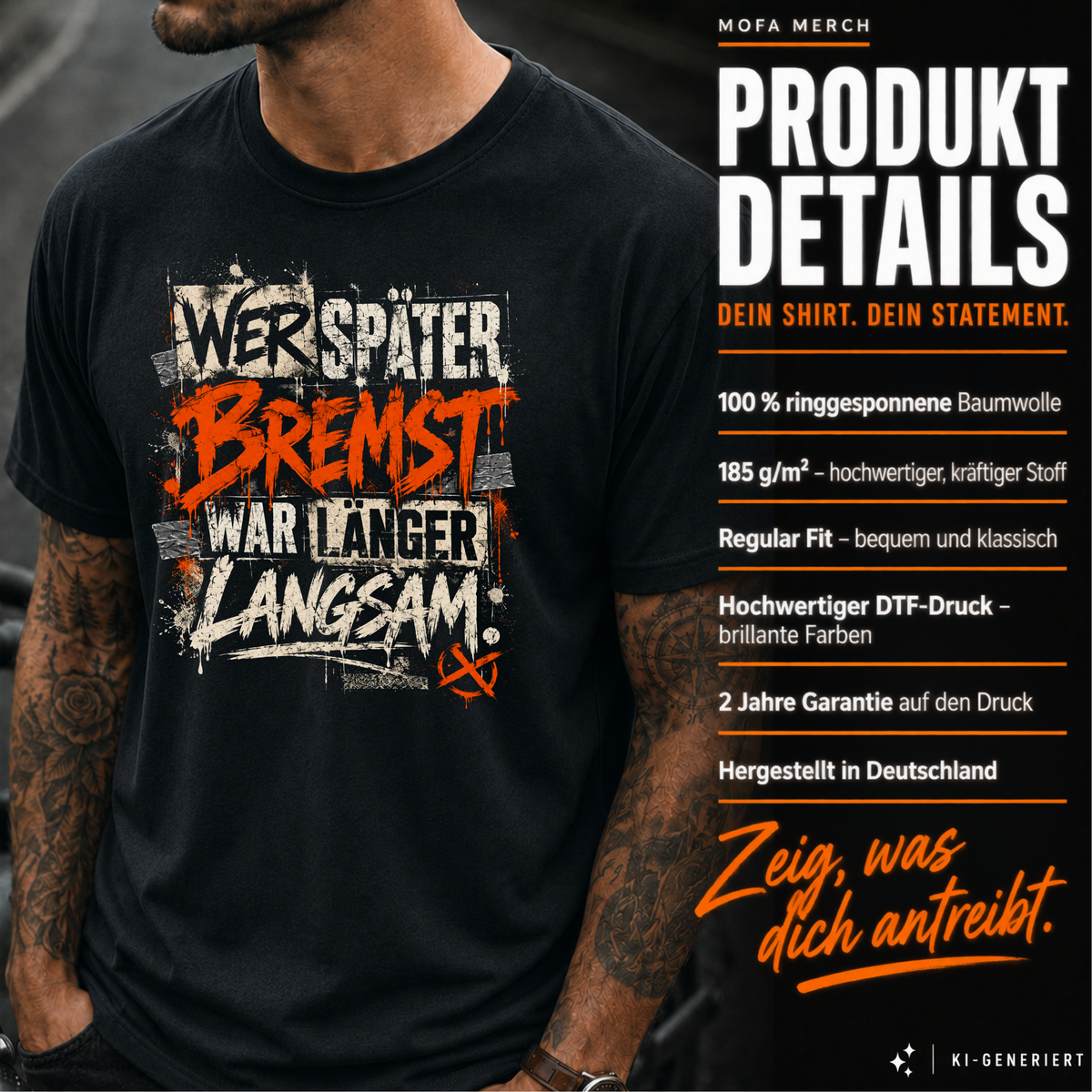 T-Shirt. Wer später bremst.