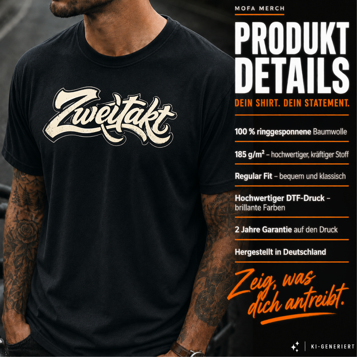 T-Shirt. Zweitakt Retro weiß.