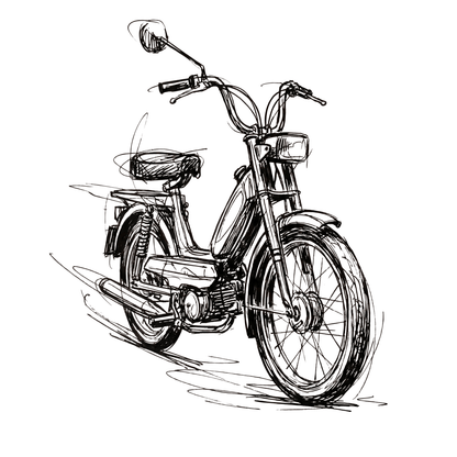Mädels T-Shirt. Classic Moped Sketch.