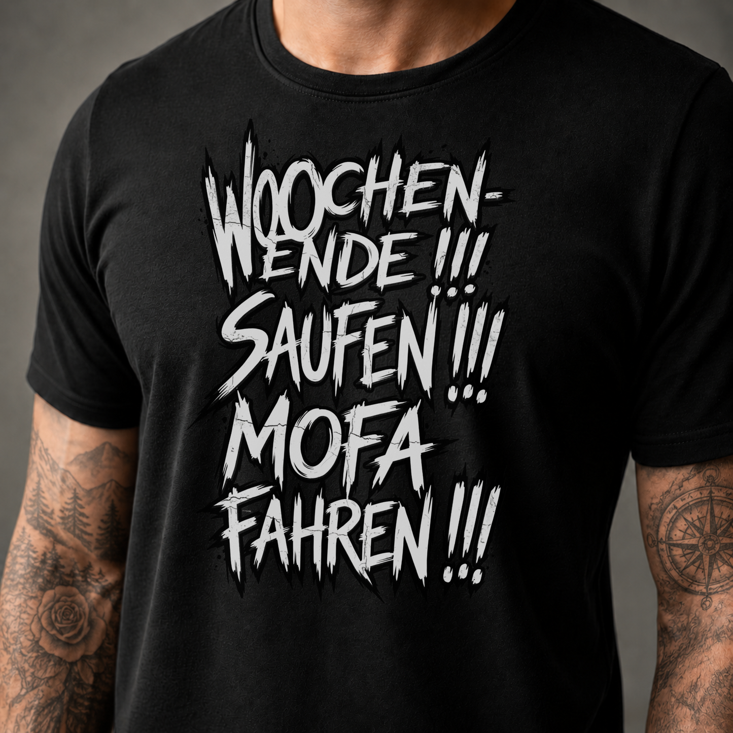 T-Shirt. Wochenende, Saufen, Mofa Fahren.