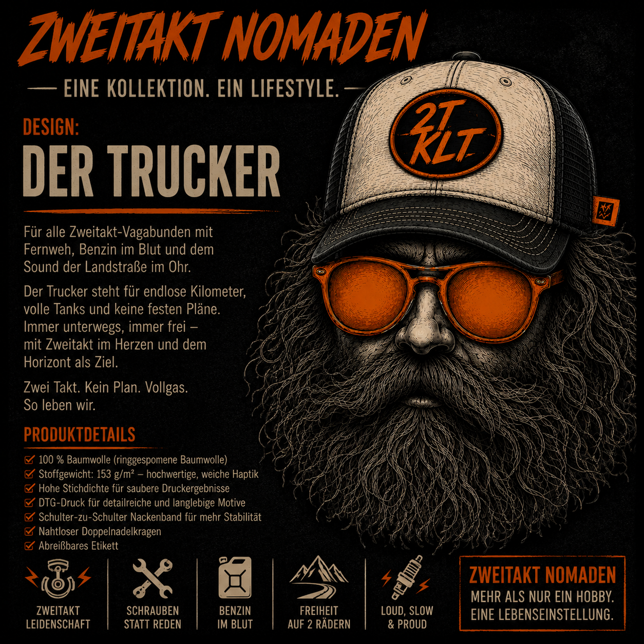 T-Shirt. Zweitakt Nomaden – Der Trucker.