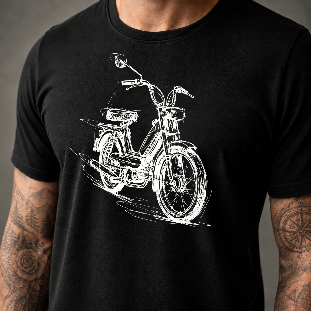 T-Shirt. Classic Moped Sketch.