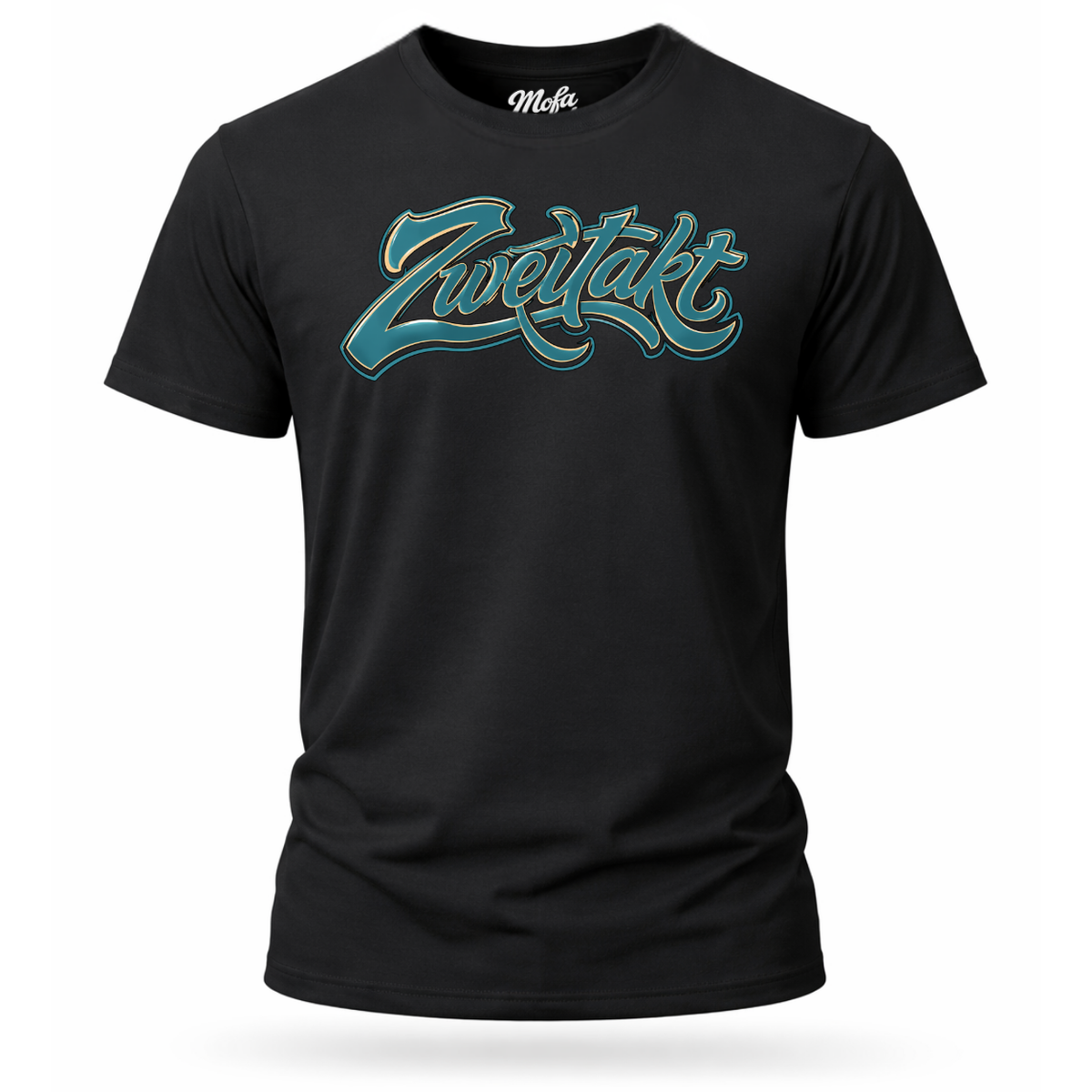 T-Shirt. Zweitakt Retro blau.
