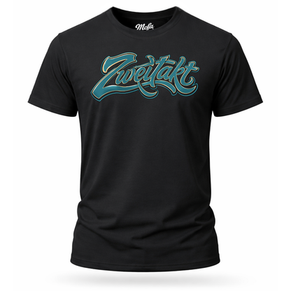 T-Shirt. Zweitakt Retro blau.