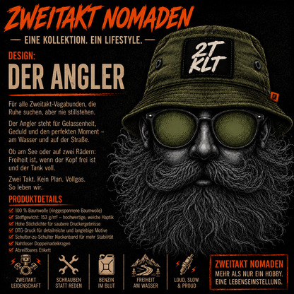 T-Shirt. Zweitakt Nomaden – Der Angler.