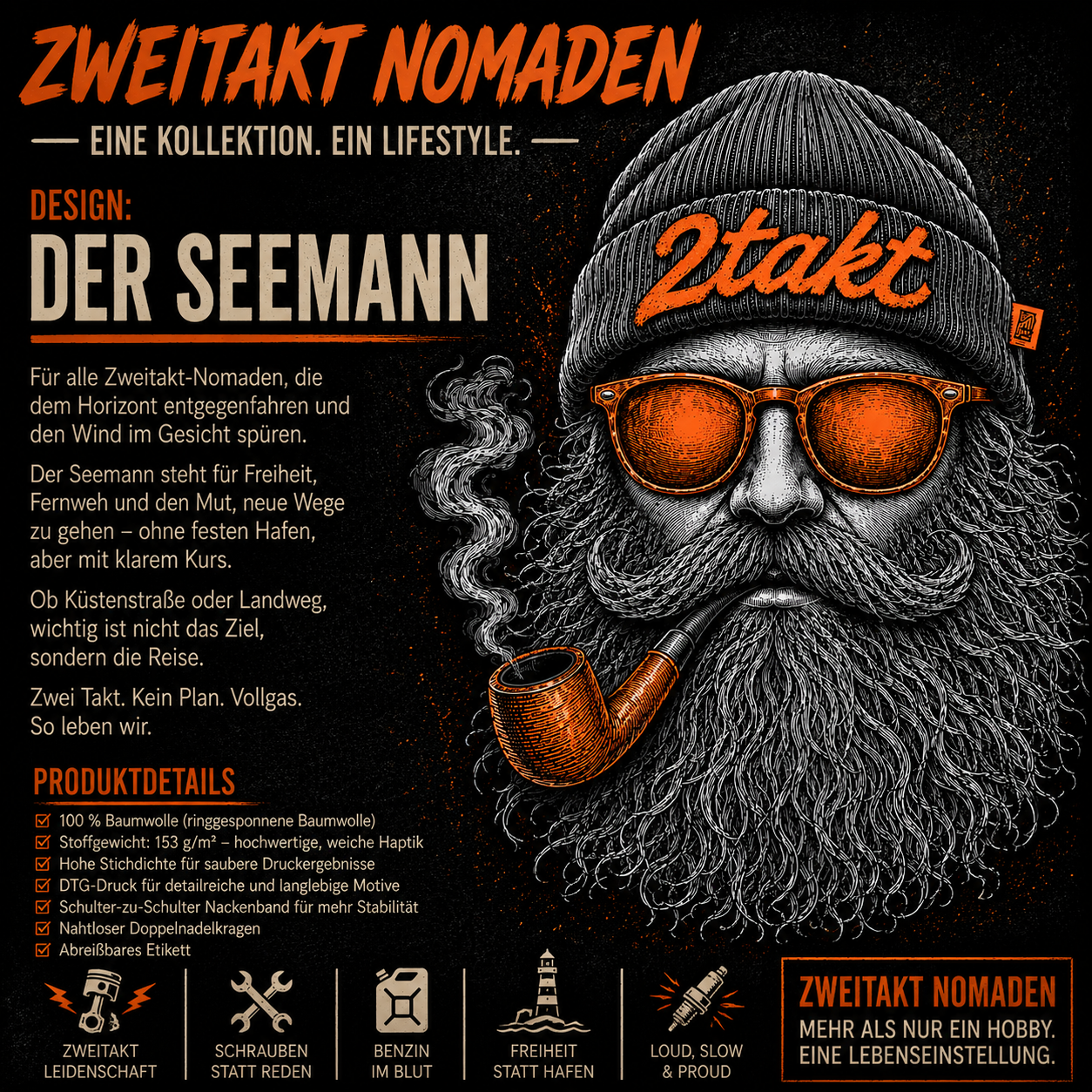 T-Shirt. Zweitakt Nomaden – Der Seemann.