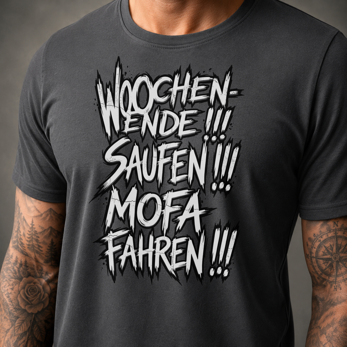 T-Shirt. Wochenende, Saufen, Mofa Fahren.
