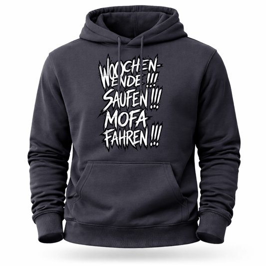 Hoodie Softstyle®. Wochenende. Saufen. Mofa fahren.