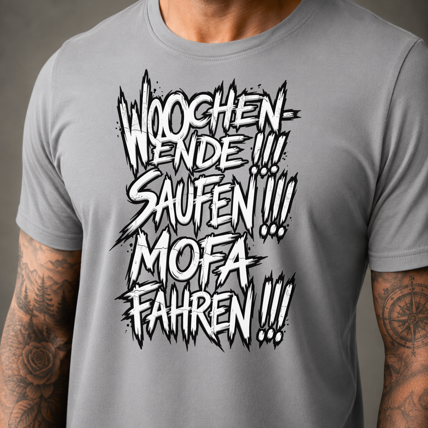 T-Shirt. Wochenende, Saufen, Mofa Fahren.