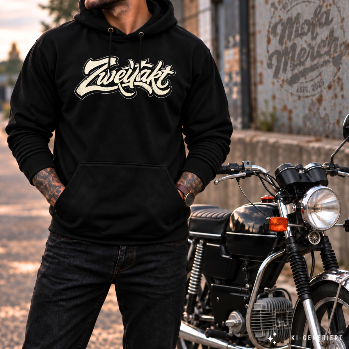 Hoodie Softstyle®. Zweitakt Retro weiß.