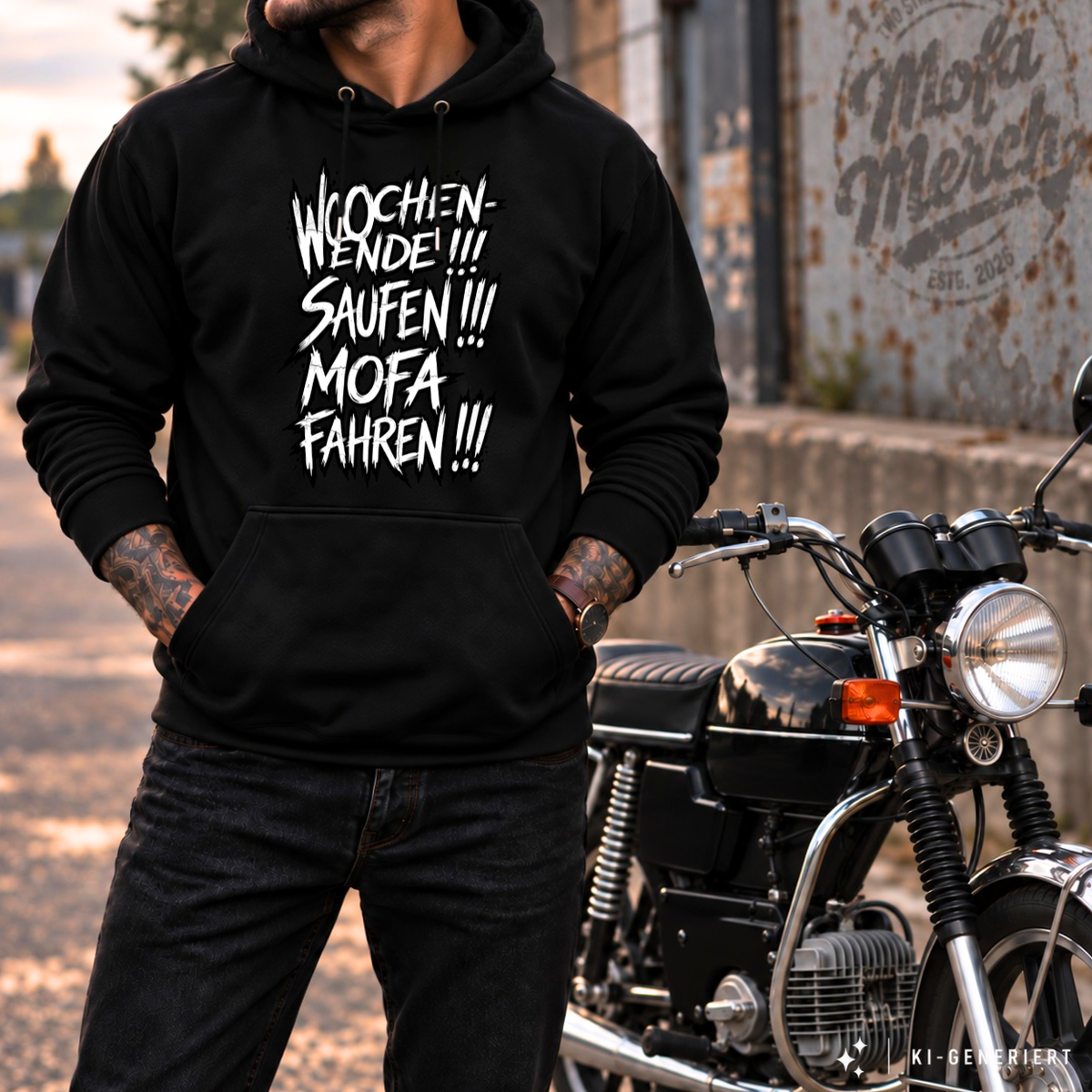 Hoodie Softstyle®. Wochenende. Saufen. Mofa fahren.