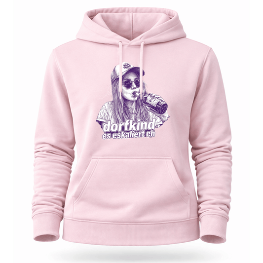 Mädels Hoodie Softstyle®. Dorfkind – es eskaliert eh.