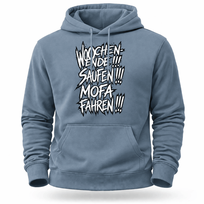 Hoodie Softstyle®. Wochenende. Saufen. Mofa fahren.