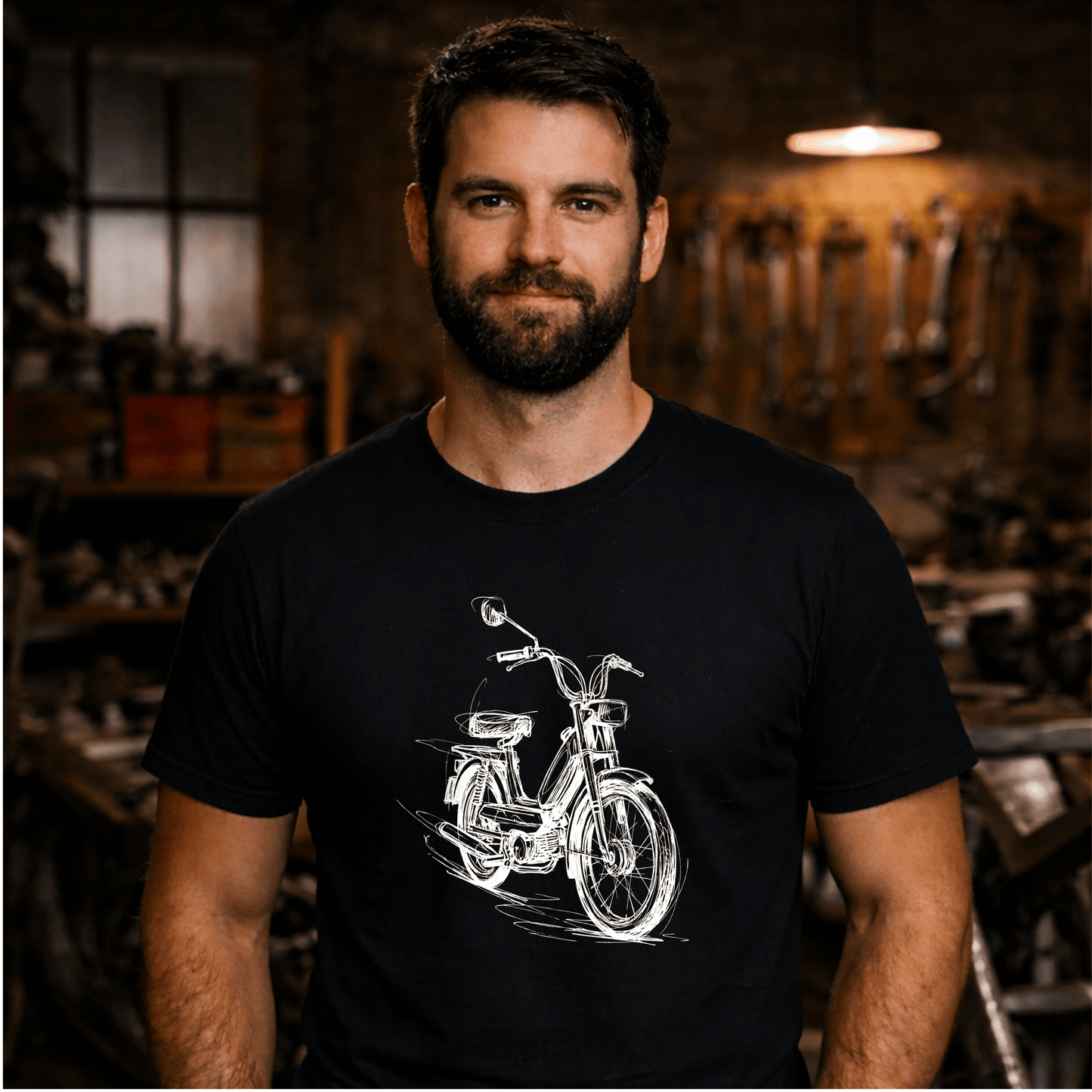 T-Shirt. Classic Moped Sketch.