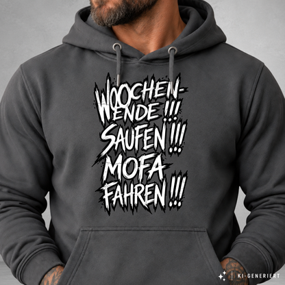 Hoodie Softstyle®. Wochenende. Saufen. Mofa fahren.