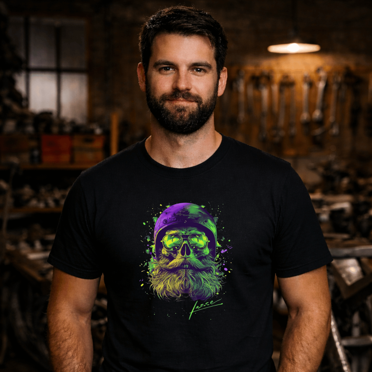 T-Shirt. Neon Skull Rider.