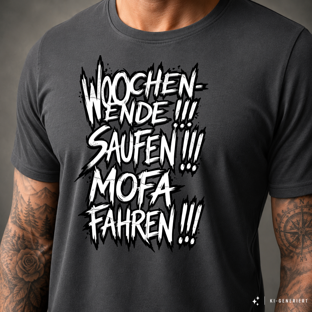 T-Shirt. Wochenende, Saufen, Mofa Fahren.
