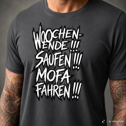 T-Shirt. Wochenende, Saufen, Mofa Fahren.