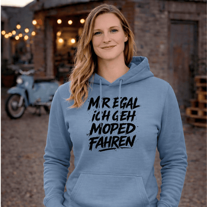 Mädels Hoodie Softstyle®. Mir egal, ich geh Moped fahren.