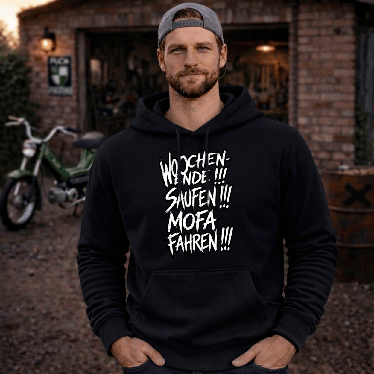 Hoodie Softstyle®. Wochenende. Saufen. Mofa fahren.