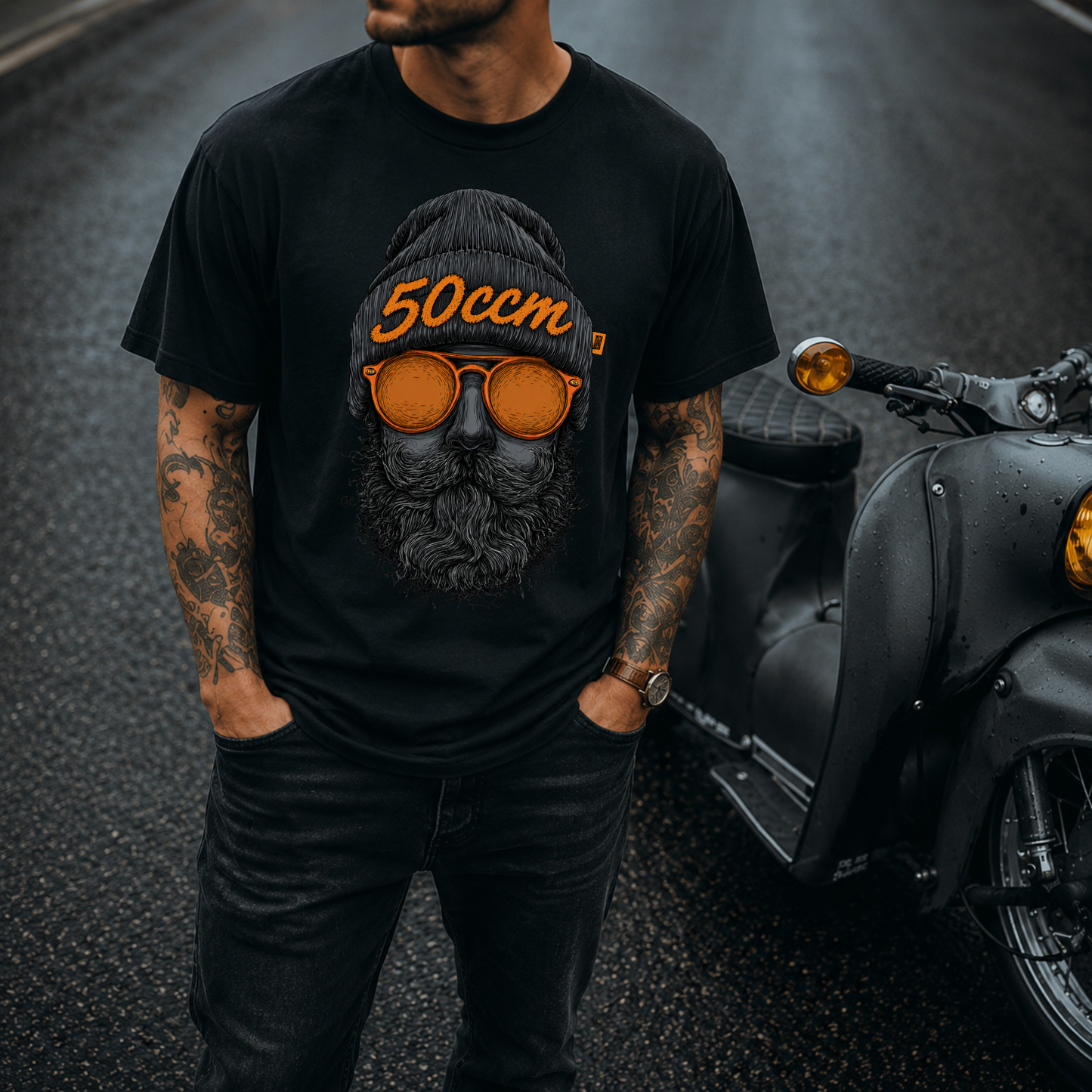 T-Shirt. Zweitakt Nomaden – Der Vagabund 50ccm.