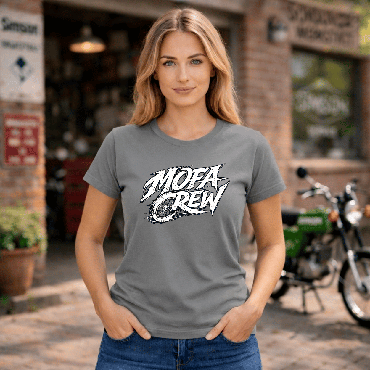 Mädels T-Shirt. Mofa Crew.