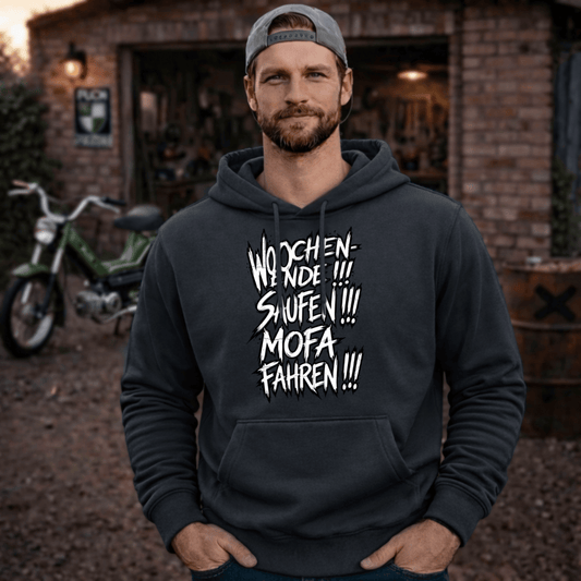Hoodie Softstyle®. Wochenende. Saufen. Mofa fahren.