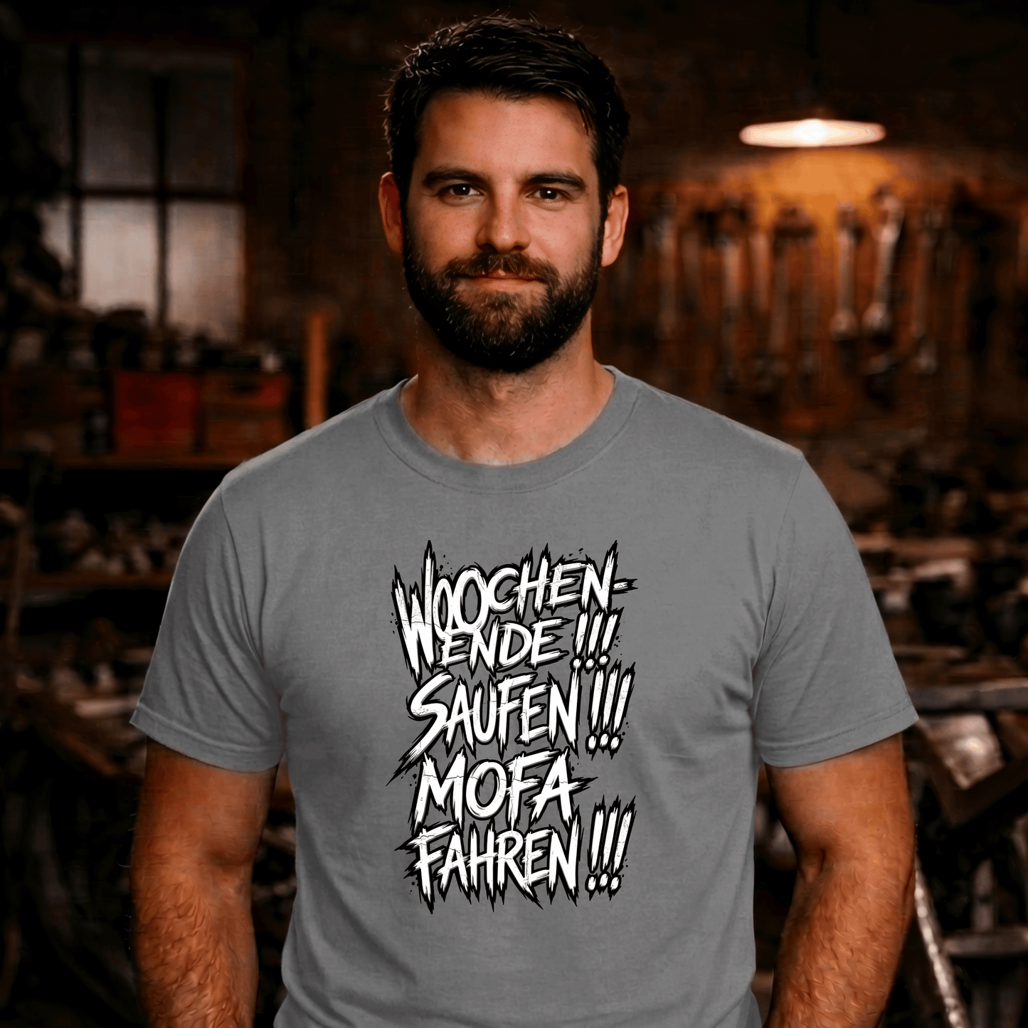 T-Shirt. Wochenende, Saufen, Mofa Fahren.