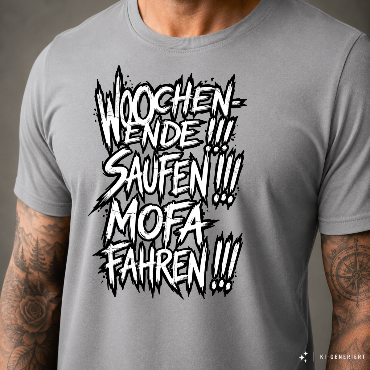 T-Shirt. Wochenende, Saufen, Mofa Fahren.