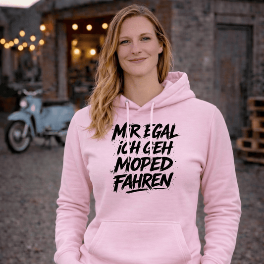 Mädels Hoodie Softstyle®. Mir egal, ich geh Moped fahren.