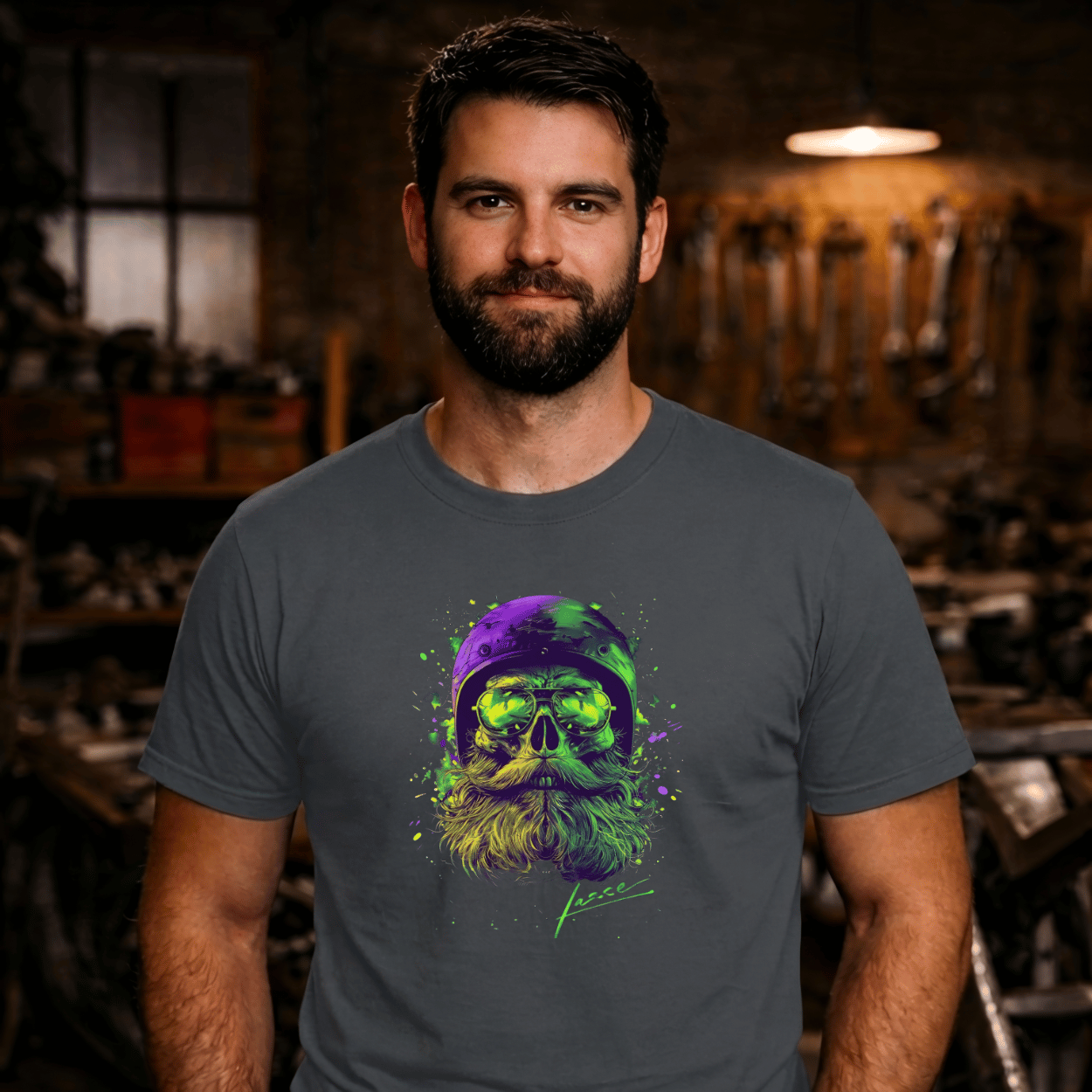 T-Shirt. Neon Skull Rider.