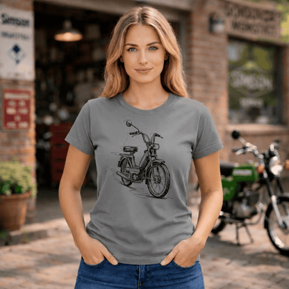 Mädels T-Shirt. Classic Moped Sketch.