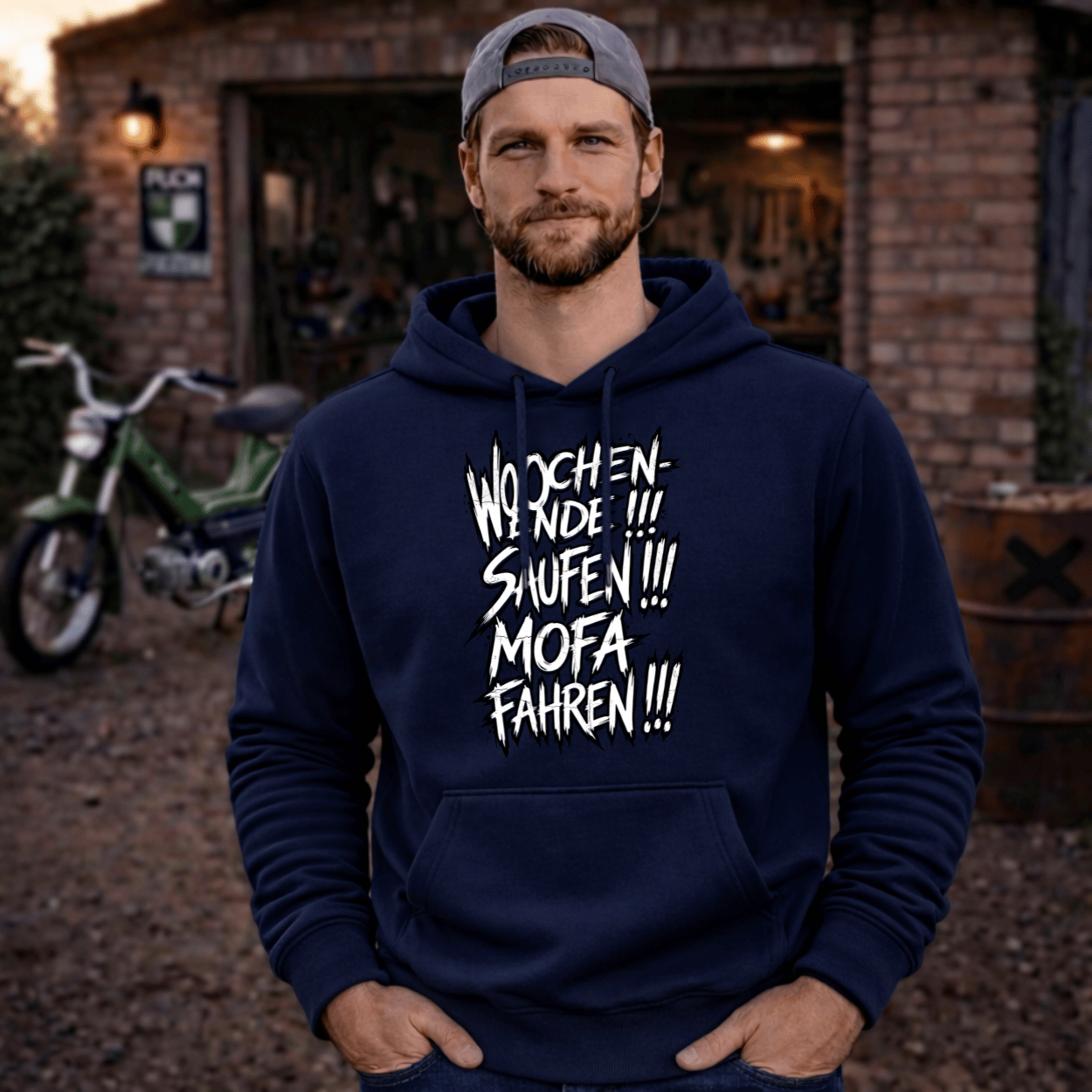 Hoodie Softstyle®. Wochenende. Saufen. Mofa fahren.